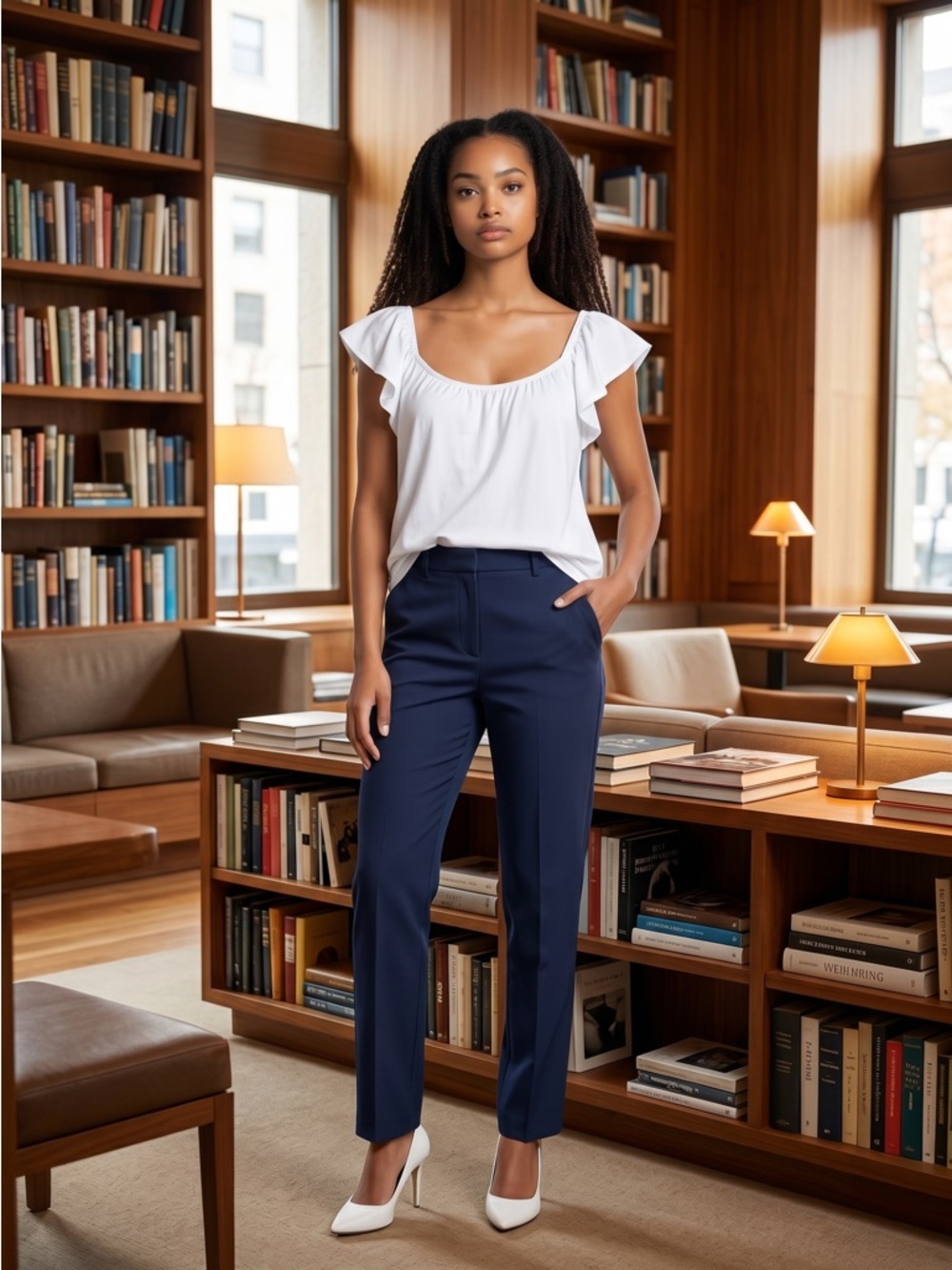 Women's White Ruffle Strap Shirt - Picture 1 of 3